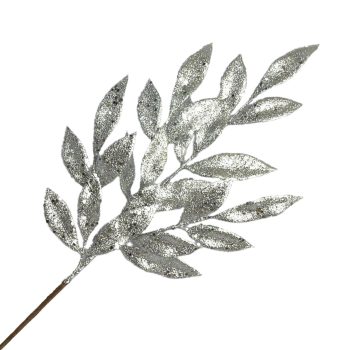 SPRAY LEAVES BAY 22" SILVER GLITTER