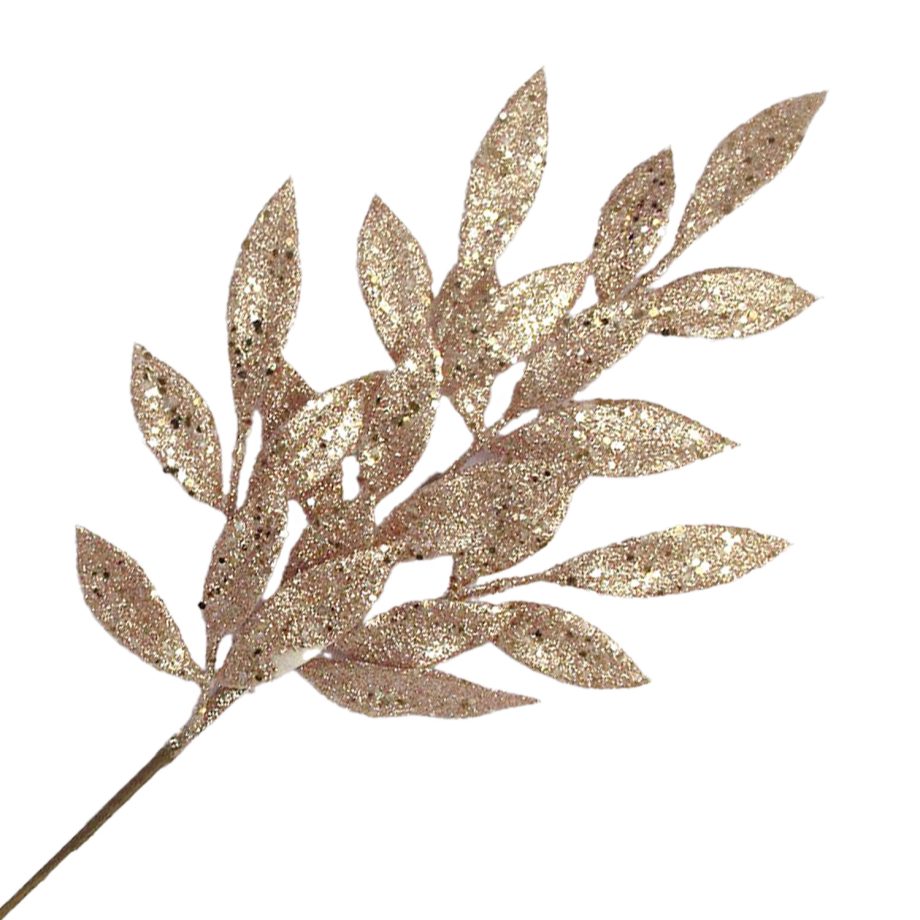 SPRAY LEAVES BAY 22" WHITE/ROSE GOLD GLITTER