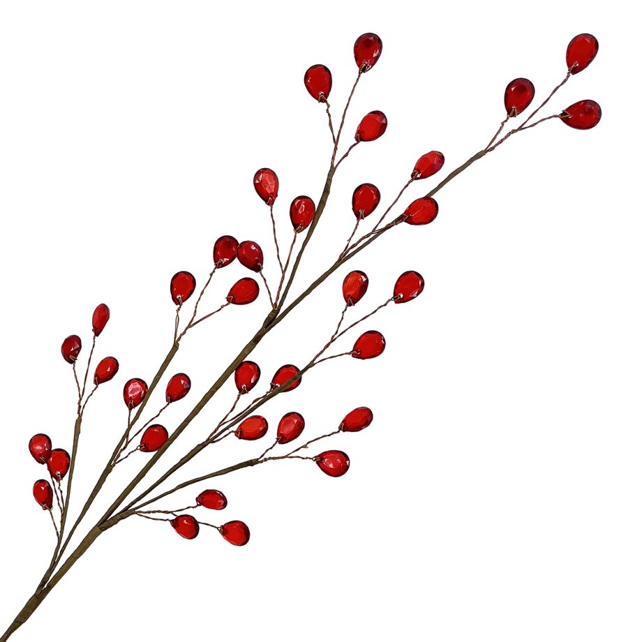SPRAY CRYSTALS BEADS 28" RED CLEAR ACRYLIC BROWN STEM