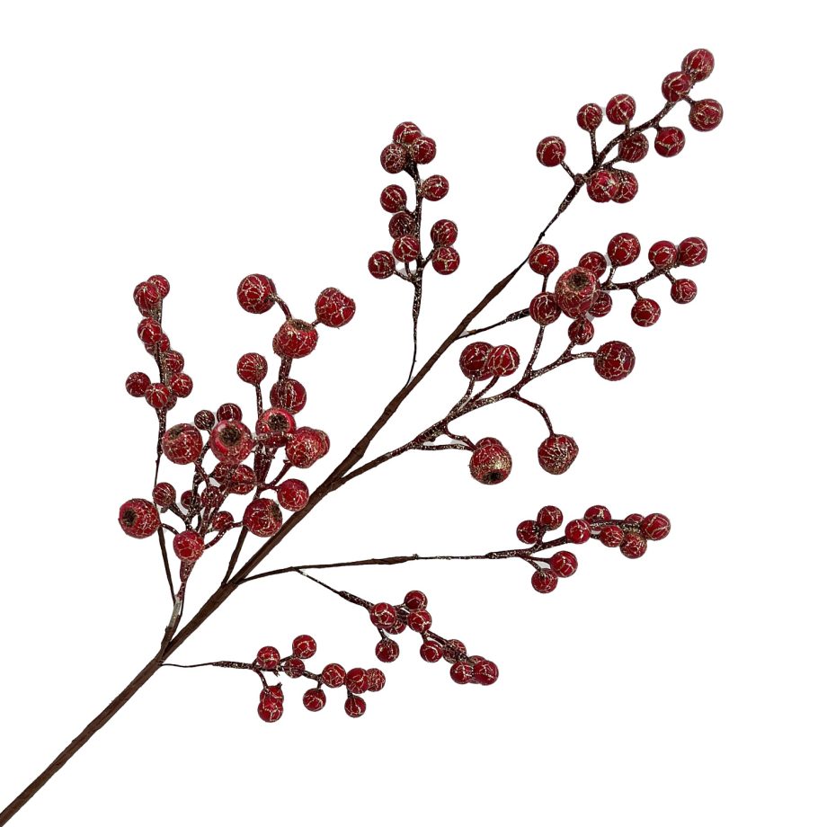 SPRAY BERRY CLUSTER  27.5" RED/GOLD GLITTER