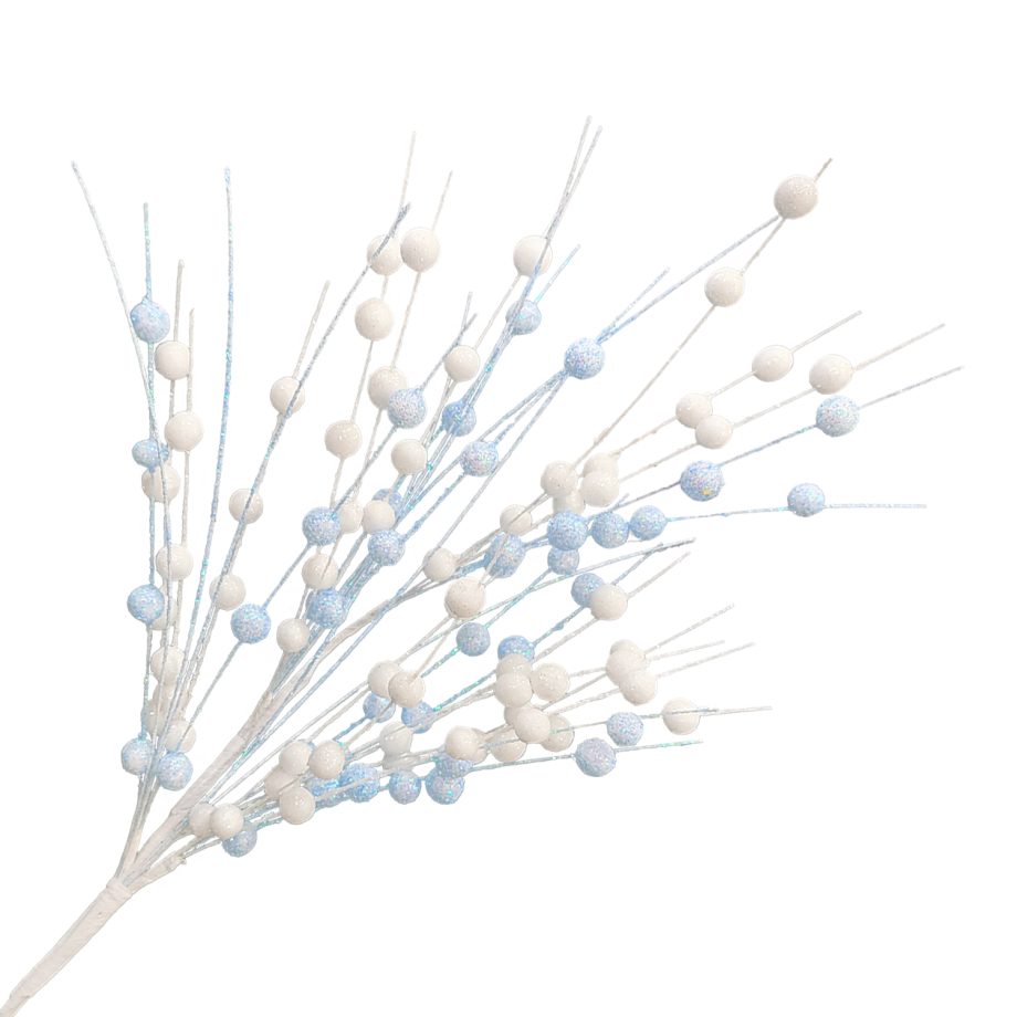 SPRAY MINI BALLS 16" WHITE / ICE BLUE GLITTER
