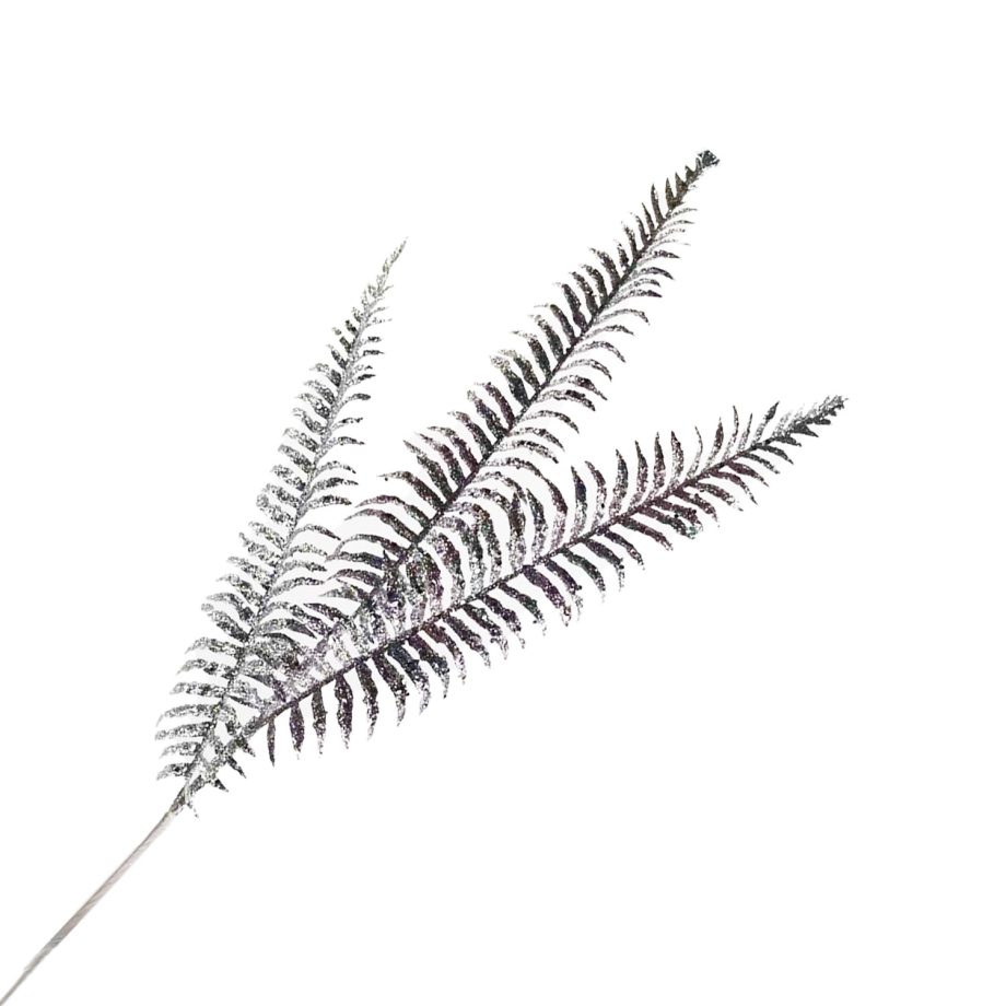 SPRAY FERN LEAVES 29.5" X 3 SILVER GLITTER