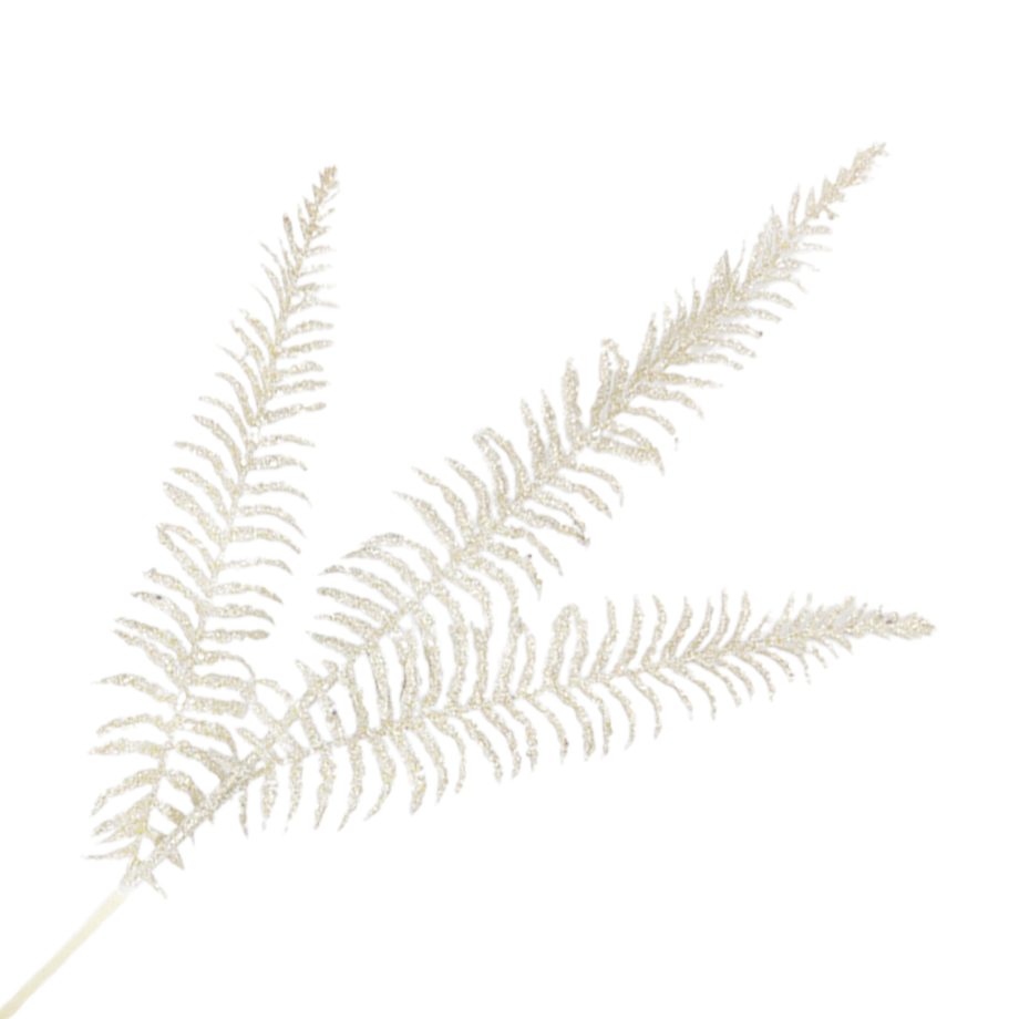 SPRAY FERN LEAVES 29.5" X3  WHITE GLITTER