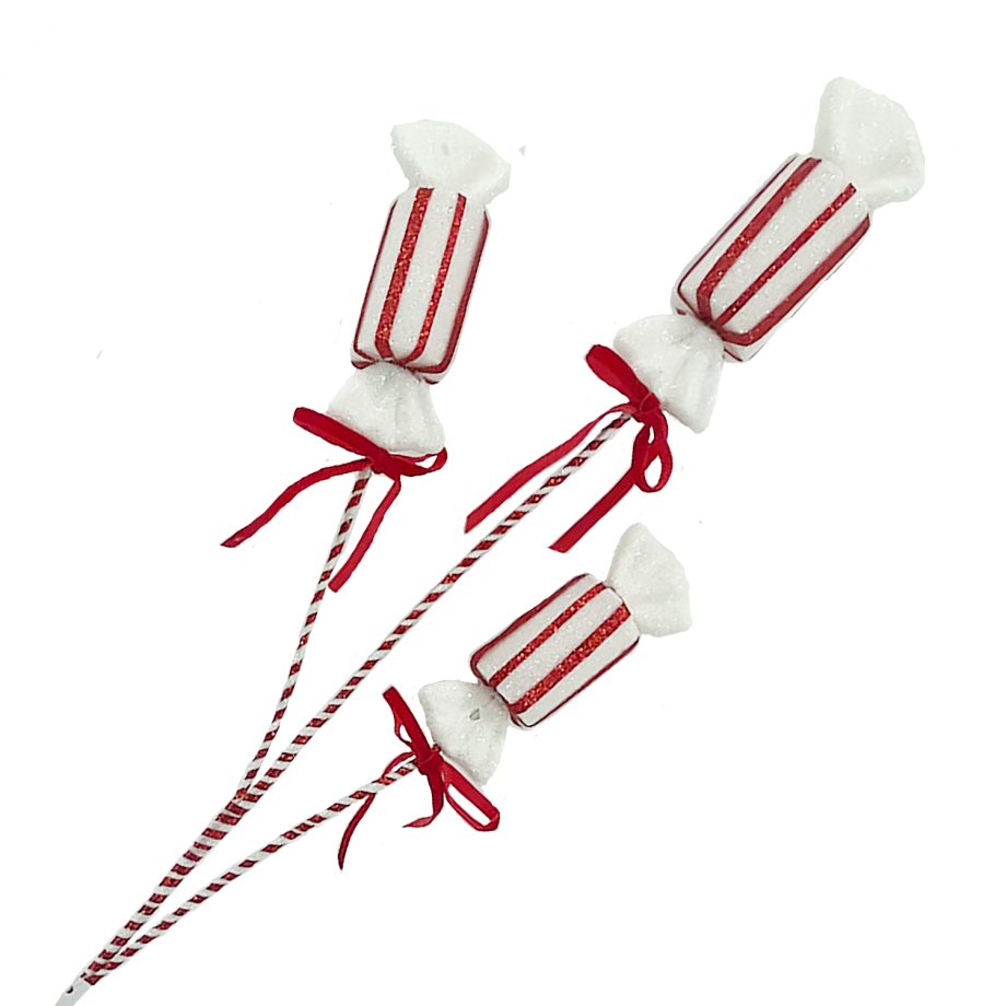 SPRAY CANDY C 29" X 3 RED/WHITE GLITTER