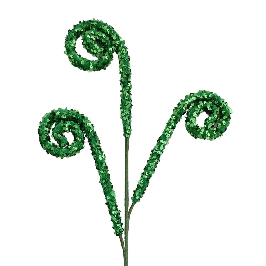 SPRAY CURLS 29" X 3 GREEN SEQUINS