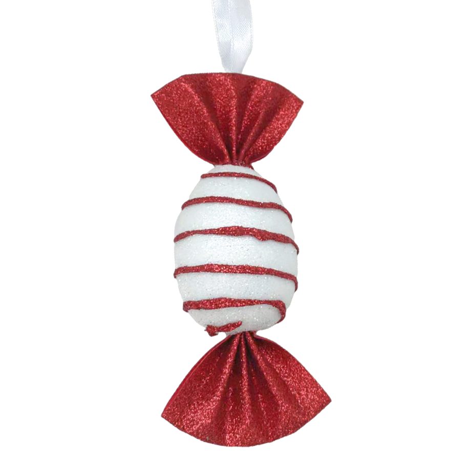 ORN CANDY CANE SWEET 6" RED/WHITE GLITTER