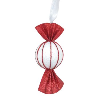 ORN CANDY CANE SWEET 6" RED/WHITE GLITTER