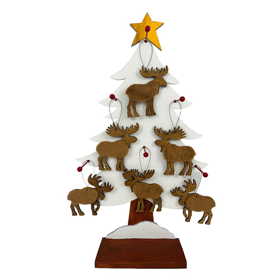 ORN DSP WOODEN MOOSE FUR 4.5" W/TREE DISPLAY 6 ASSTD.