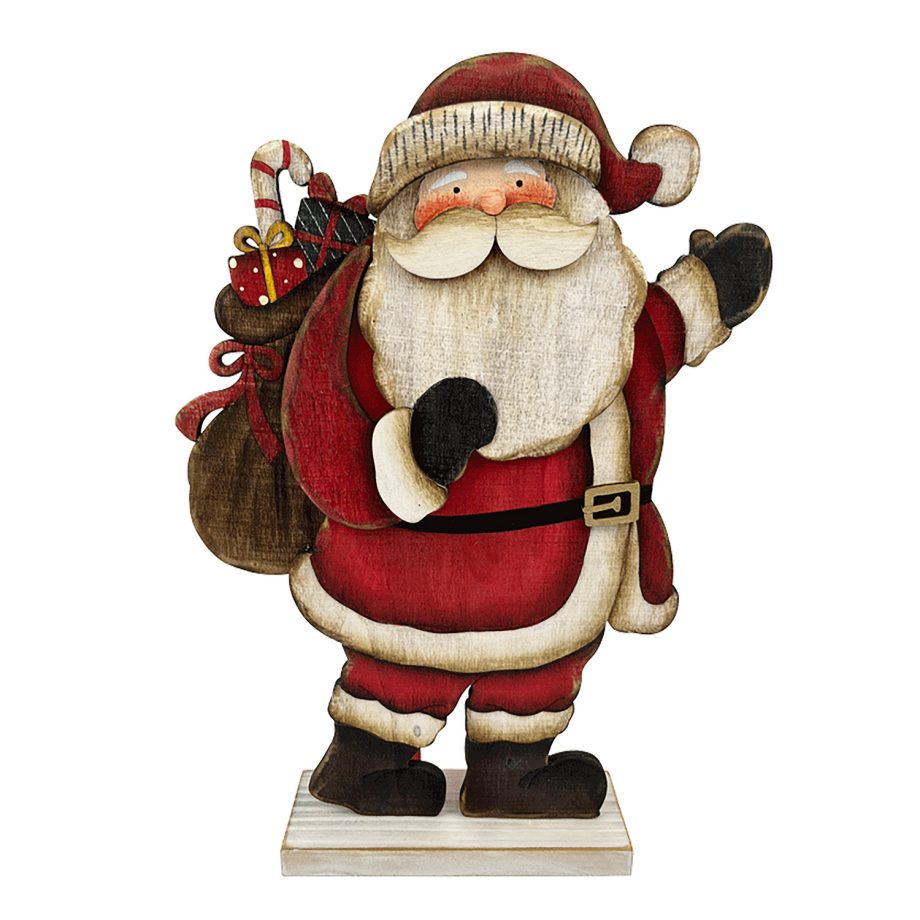 WOODEN TRADITIONAL SANTA STAND 12.5" CARRYING GIFT