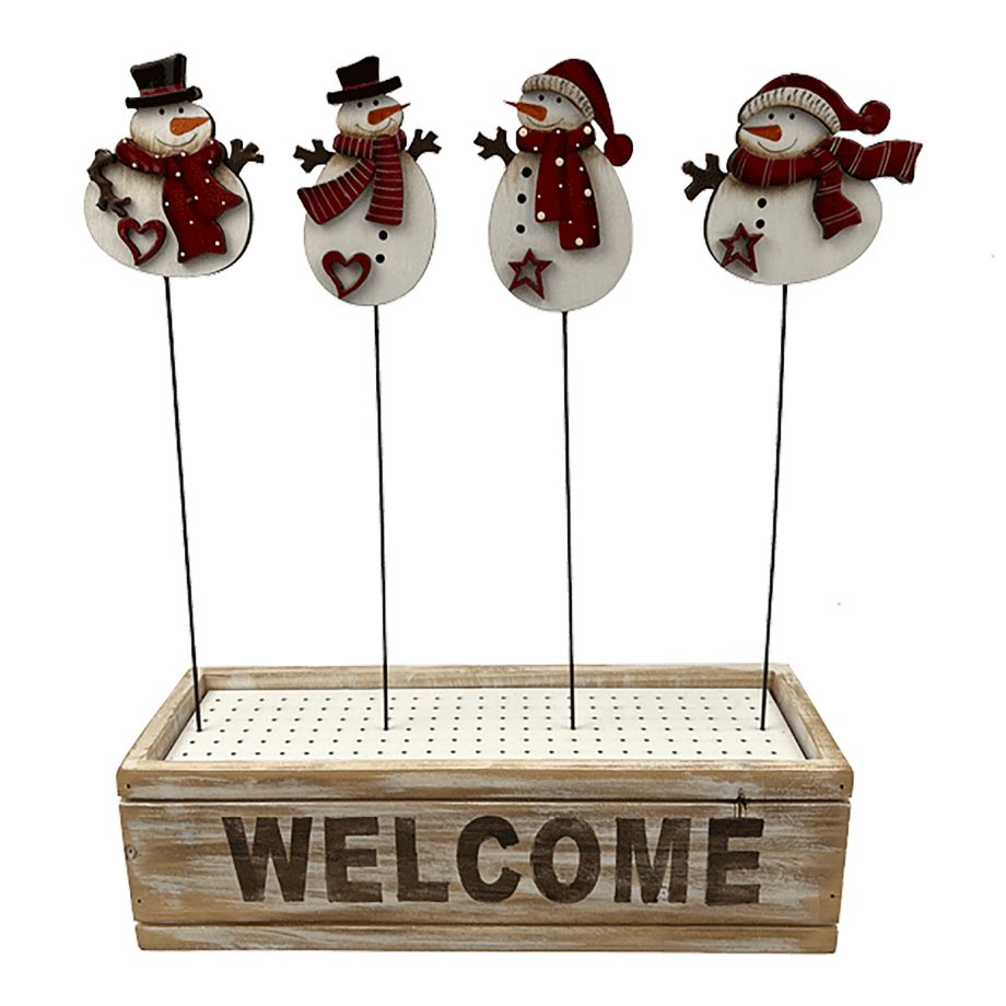 PICK WOODEN DSP SNOWMAN 12" W/DISPLAY BOX 4 ASSTD.
