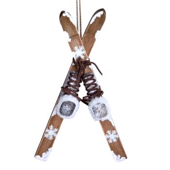 ORN WINTER WOODEN SKI BOARD W/ SHOES 13" BROWN/NAT