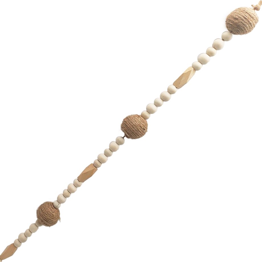 GARLAND WOODEN BEADS & JUTE BALL 72" CREAM/NATURAL