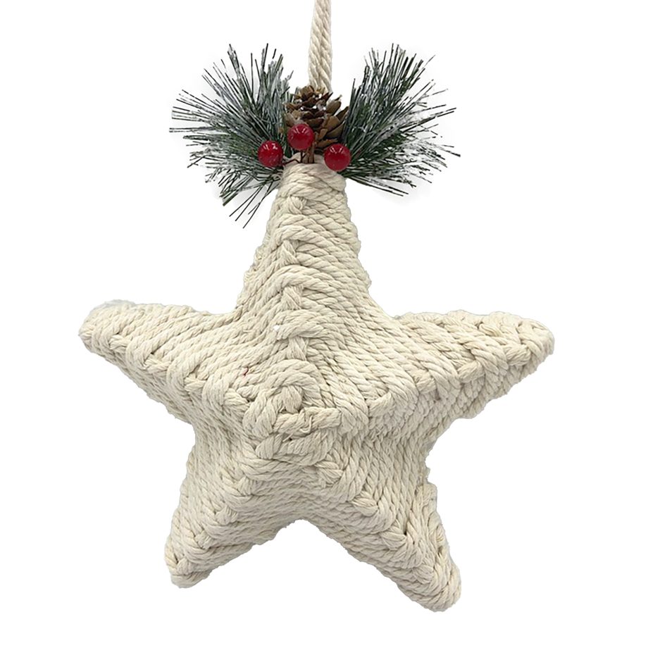 ORN STAR KNOTCRAFT 9" CREAM/NATURAL W/ PINE, BERRIES & CONES