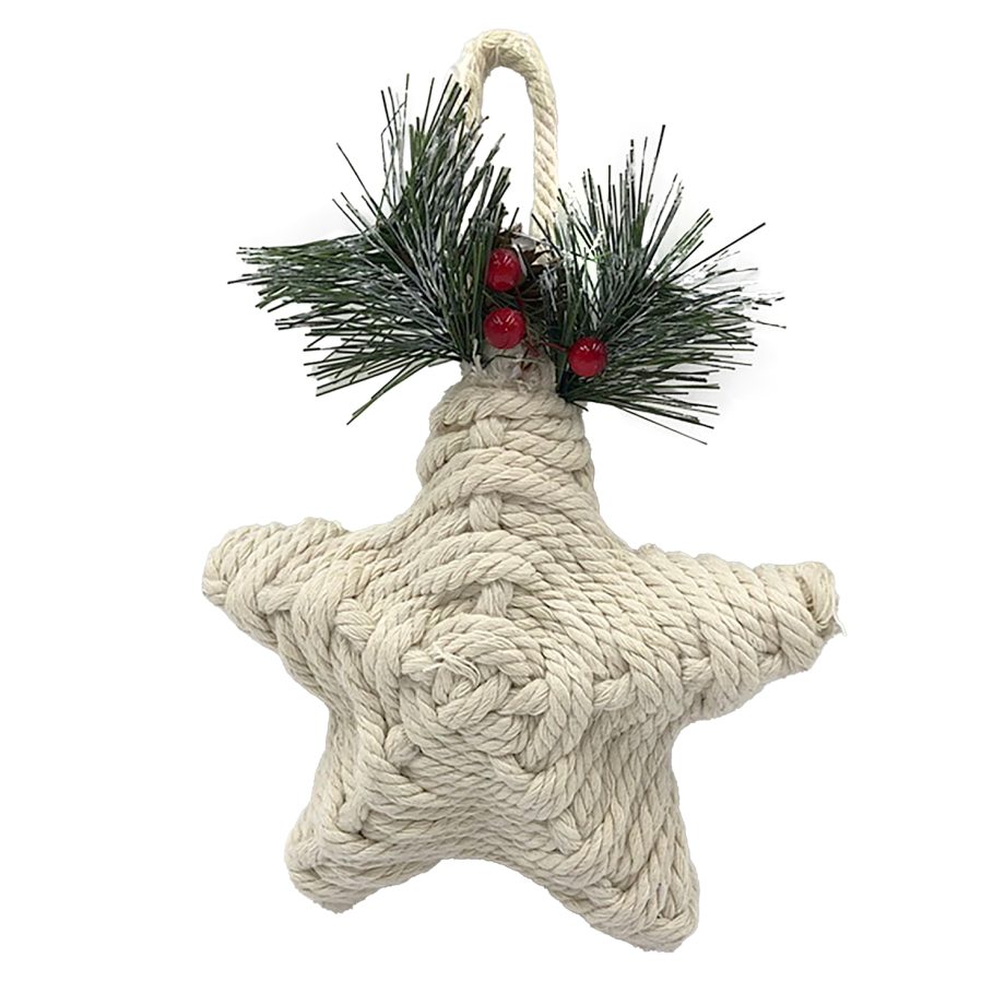 ORN STAR KNOTCRAFT 6" CREAM/NATURAL W/ PINE, BERRIES & CONES