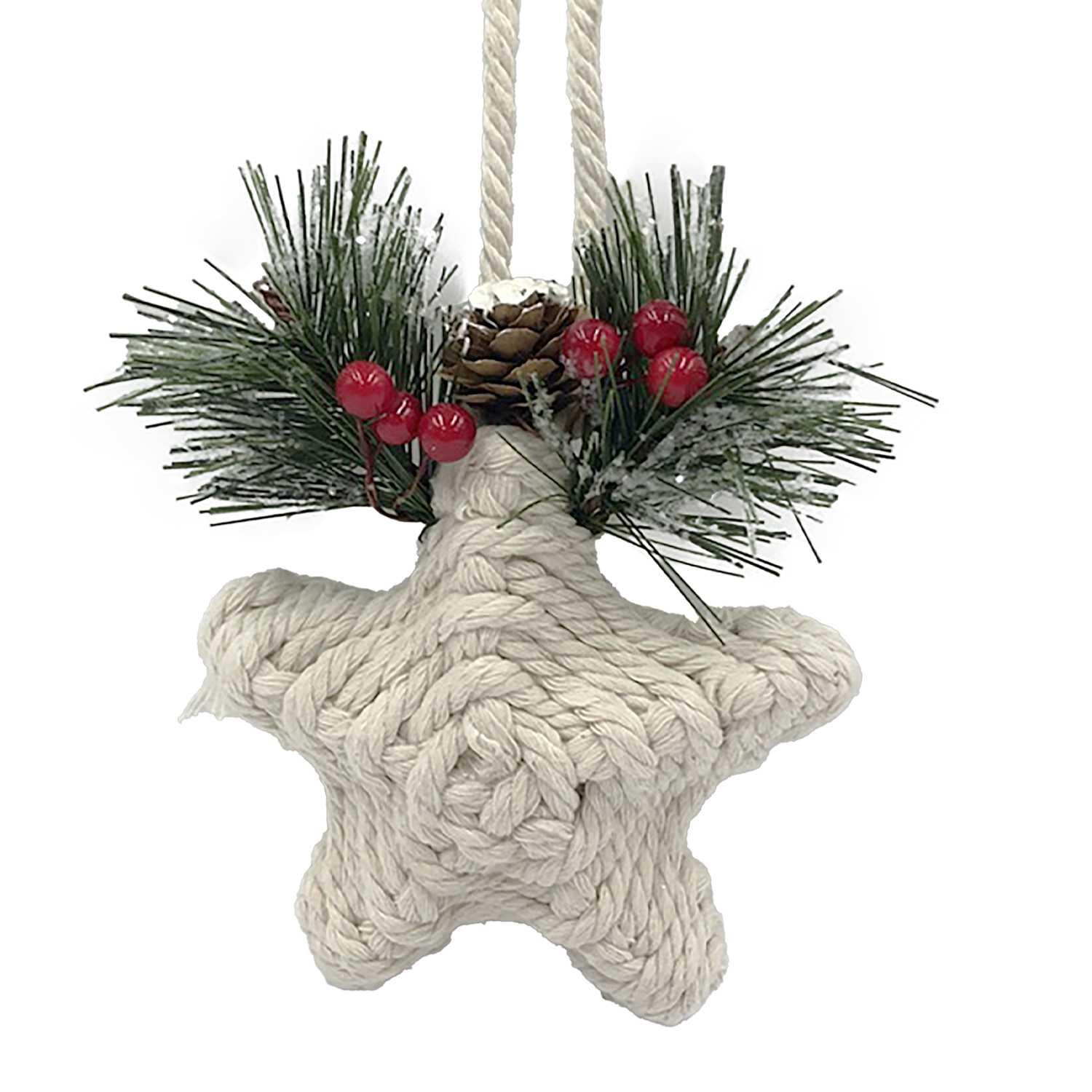ORN STAR KNOTCRAFT 5" CREAM/NATURAL W/ PINE, BERRIES & CONES
