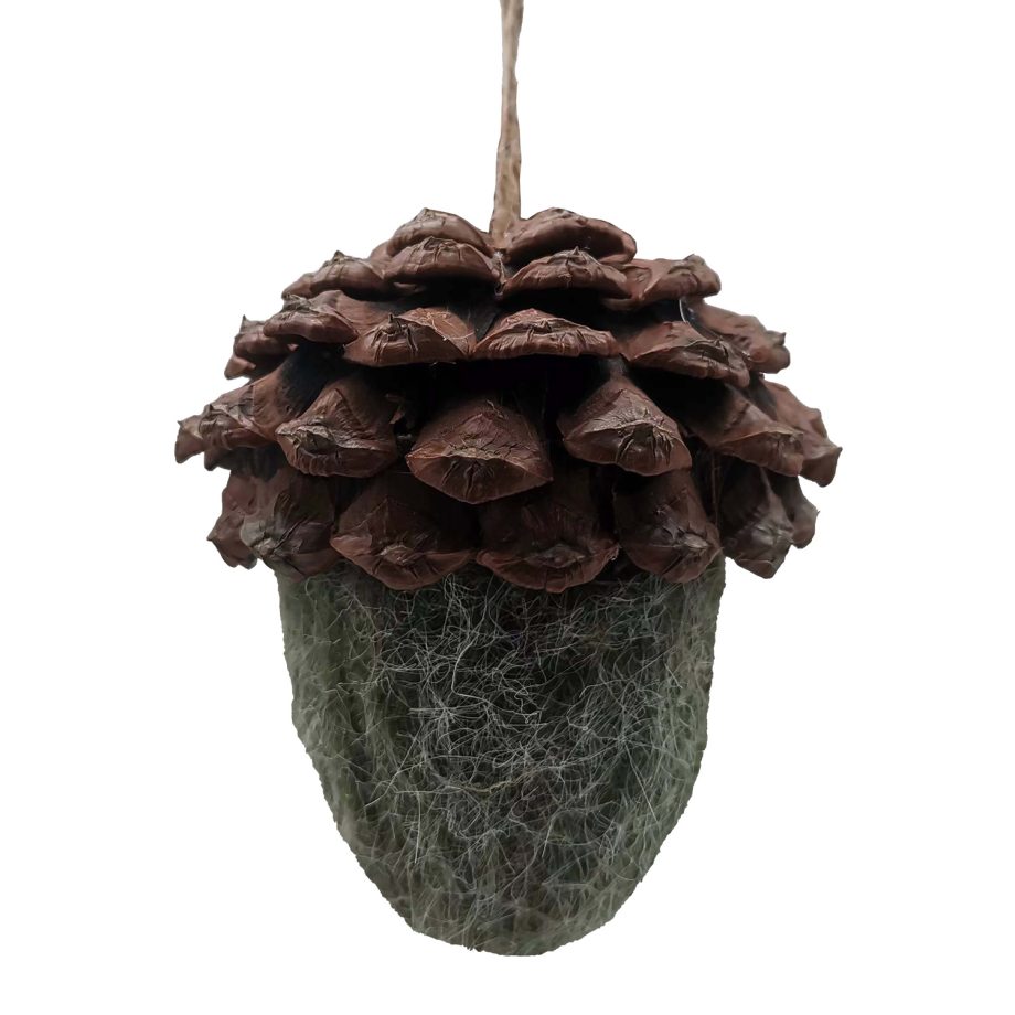 ORN NAT. ACORN FELT W/ CONE CAP GREEN 3.5" FROSTED LOOKED