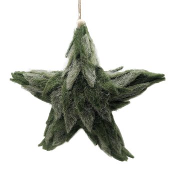 ORN FELT STAR GREEN 11" FROSTED LOOKED