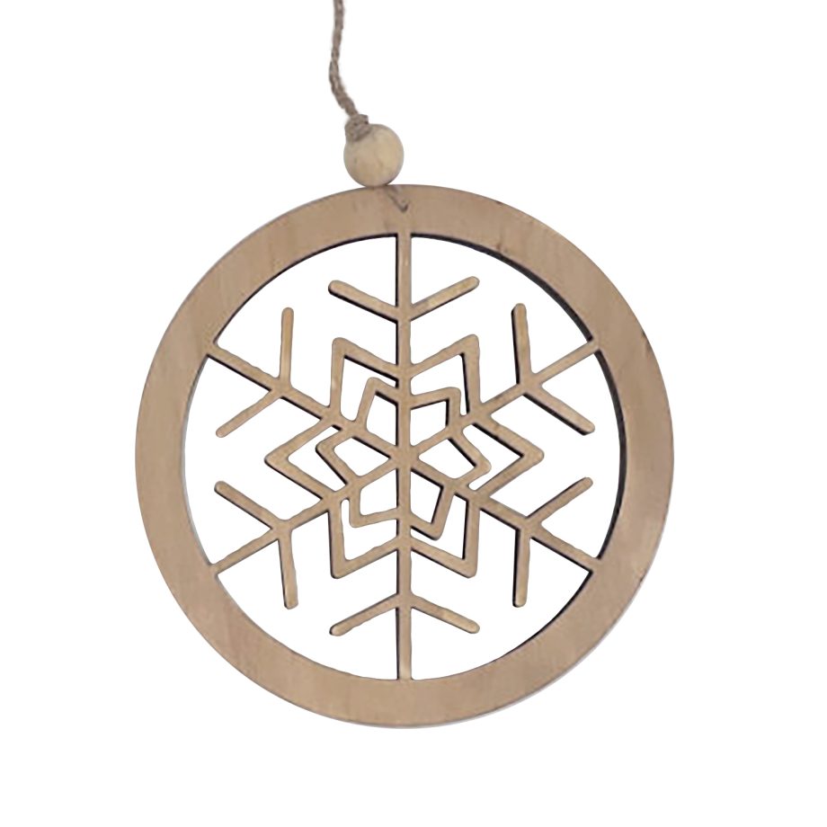 ORN WOODEN DISC SNOWFLAKE 6" NATURAL