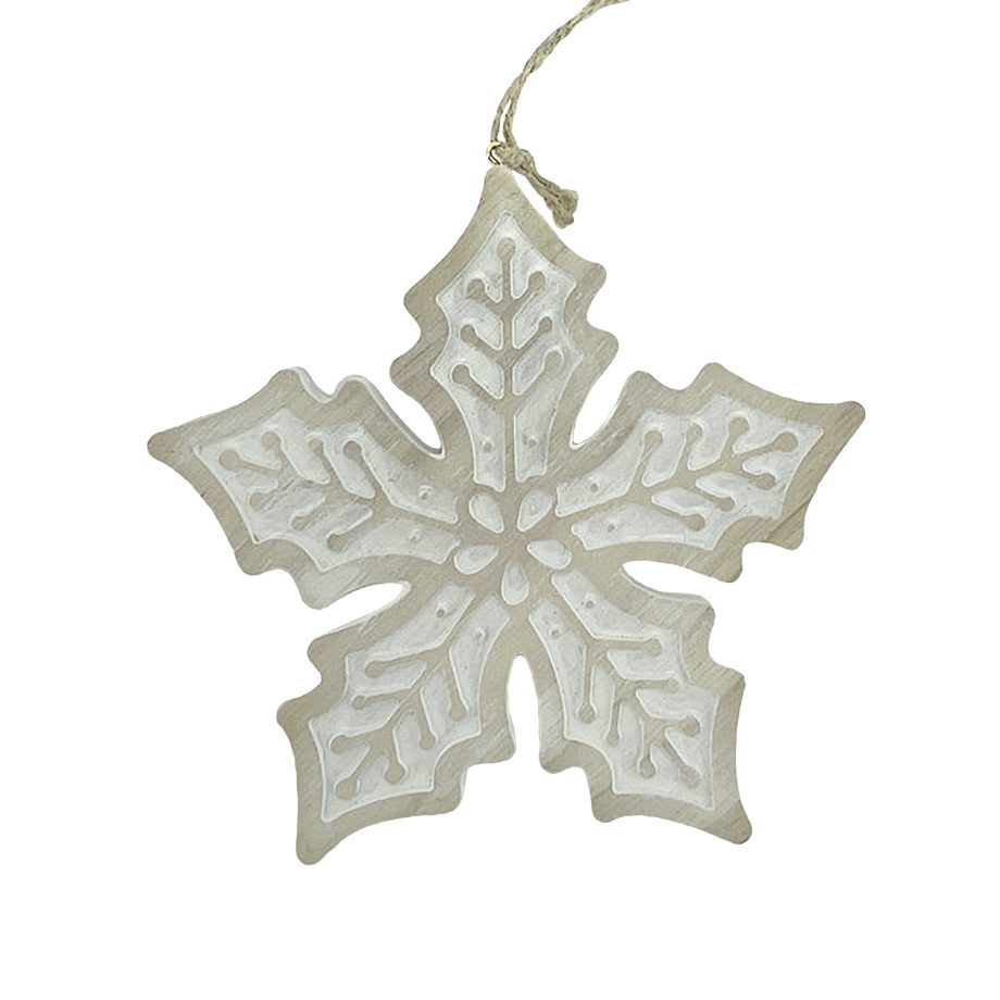 ORN WOODEN SNOWFLAKE 5.5" NATURAL/WHITEWASHED