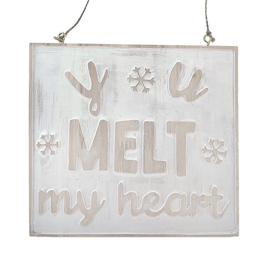 WOODEN WALL DECOR "YOU MELT MY HEART" 6.5"x6.5" NATURAL/WHITEWASHED