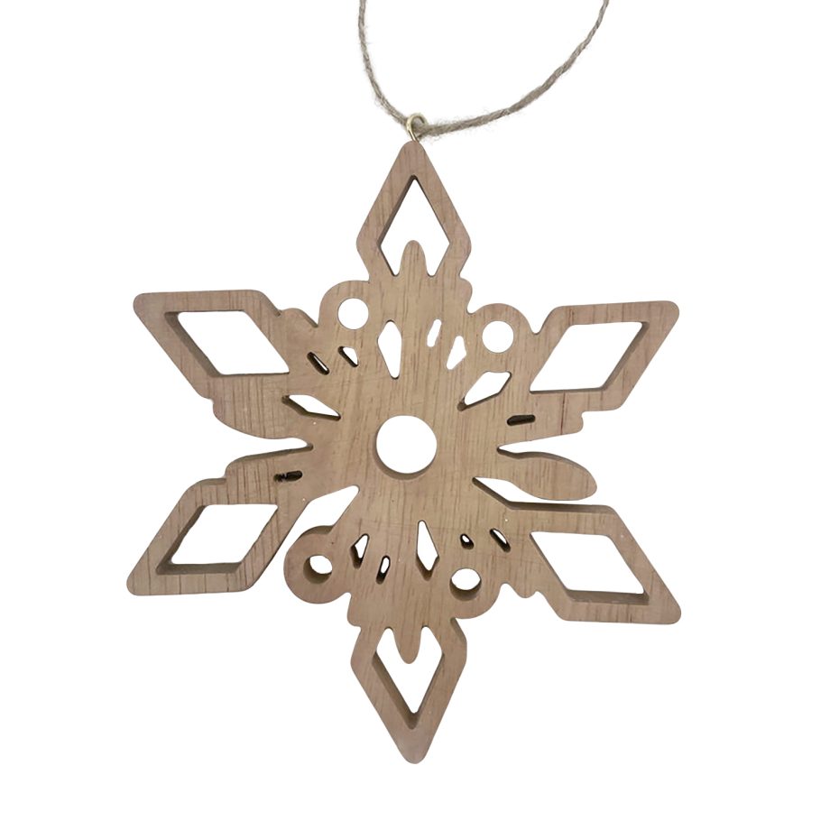 ORN WOODEN SNOWFLAKE 6" BROWN/NATURAL