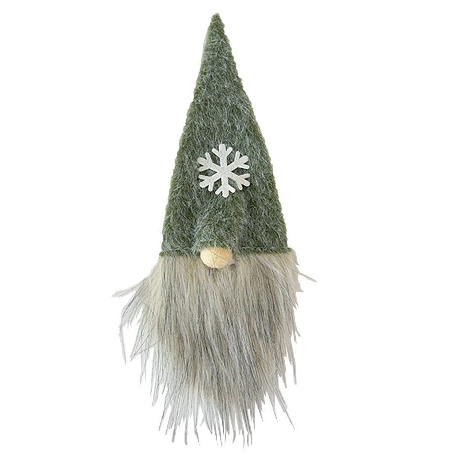 BOTTLE COVER GNOME FAUX FUR GREEN 13.5" W/ SNOWFLAKE
