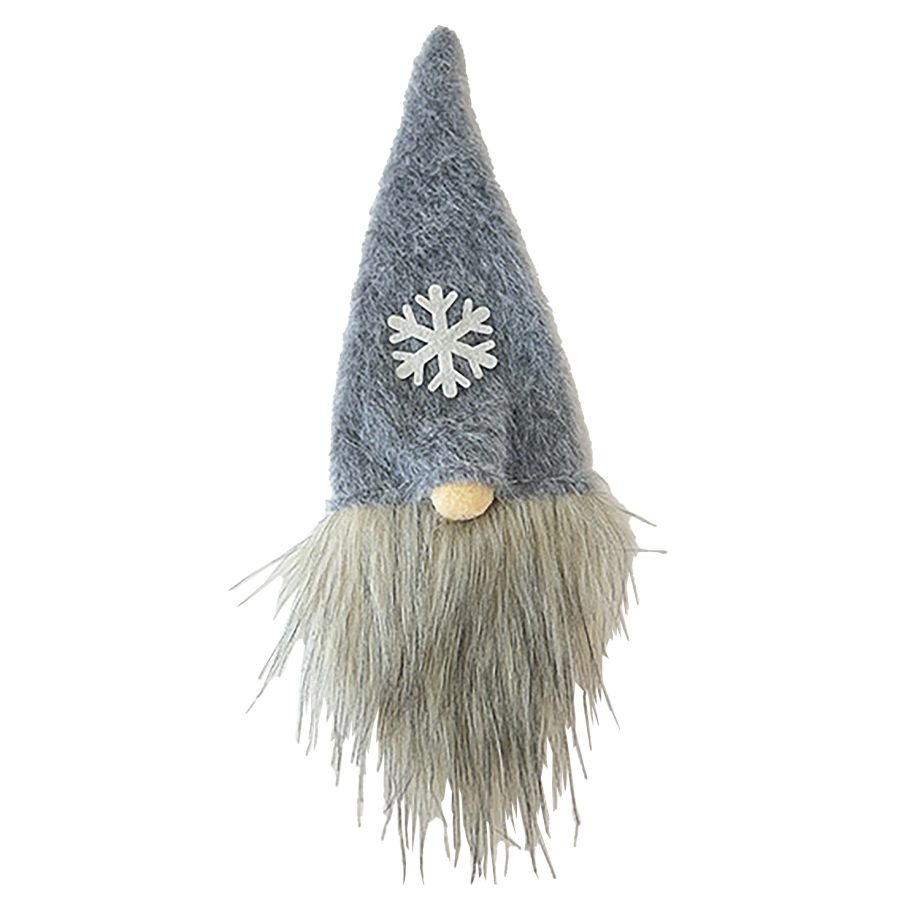 BOTTLE COVER GNOME FAUX FUR GREY 13.5" W/ SNOWFLAKE