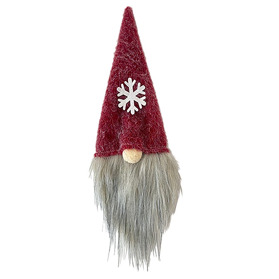 BOTTLE COVER GNOME FAUX FUR RED 13.5" W/ SNOWFLAKE