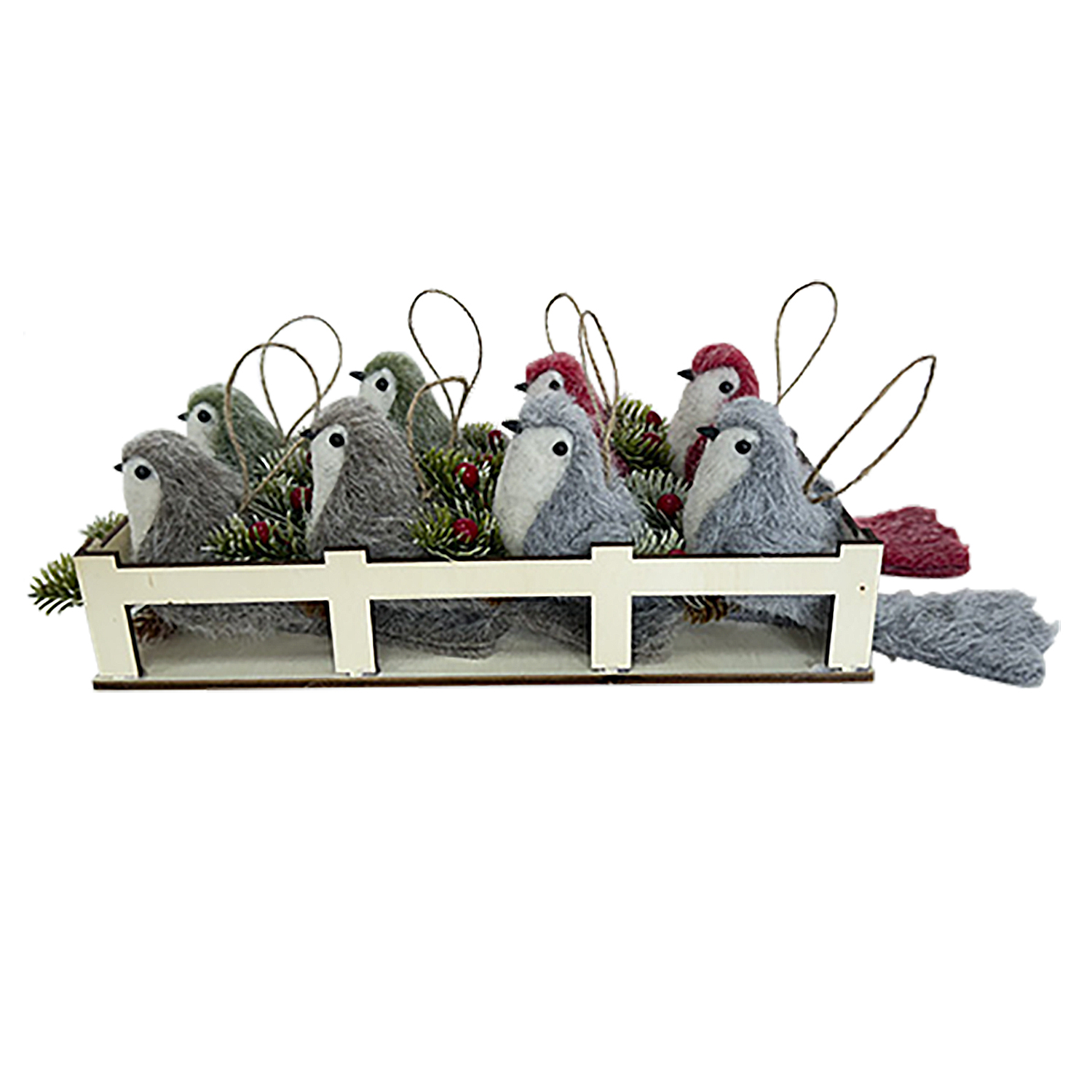 ORN BRID FAUX FUR RED/GREEN/BROWN/GREY 6.5" W/ PINE 4 ASSTD.