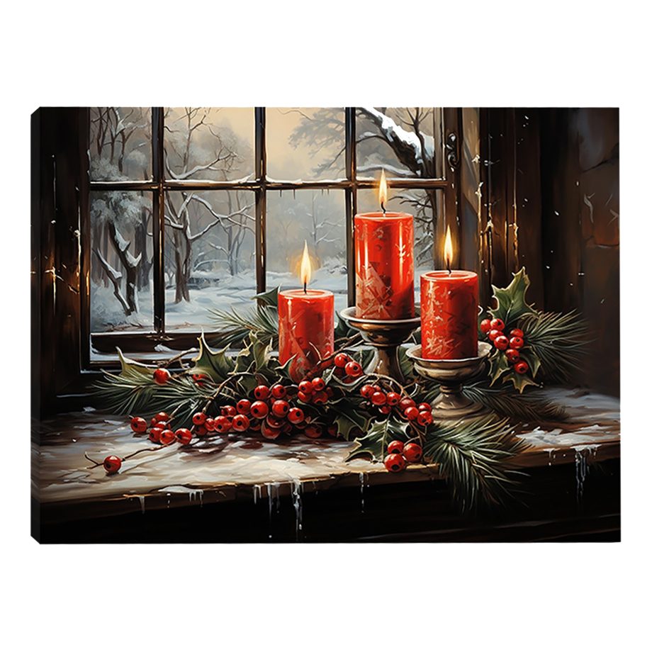 CANVAS 16"x12" LIGHT UP CANDLES 3PCS LED+BLOW FUNCTION