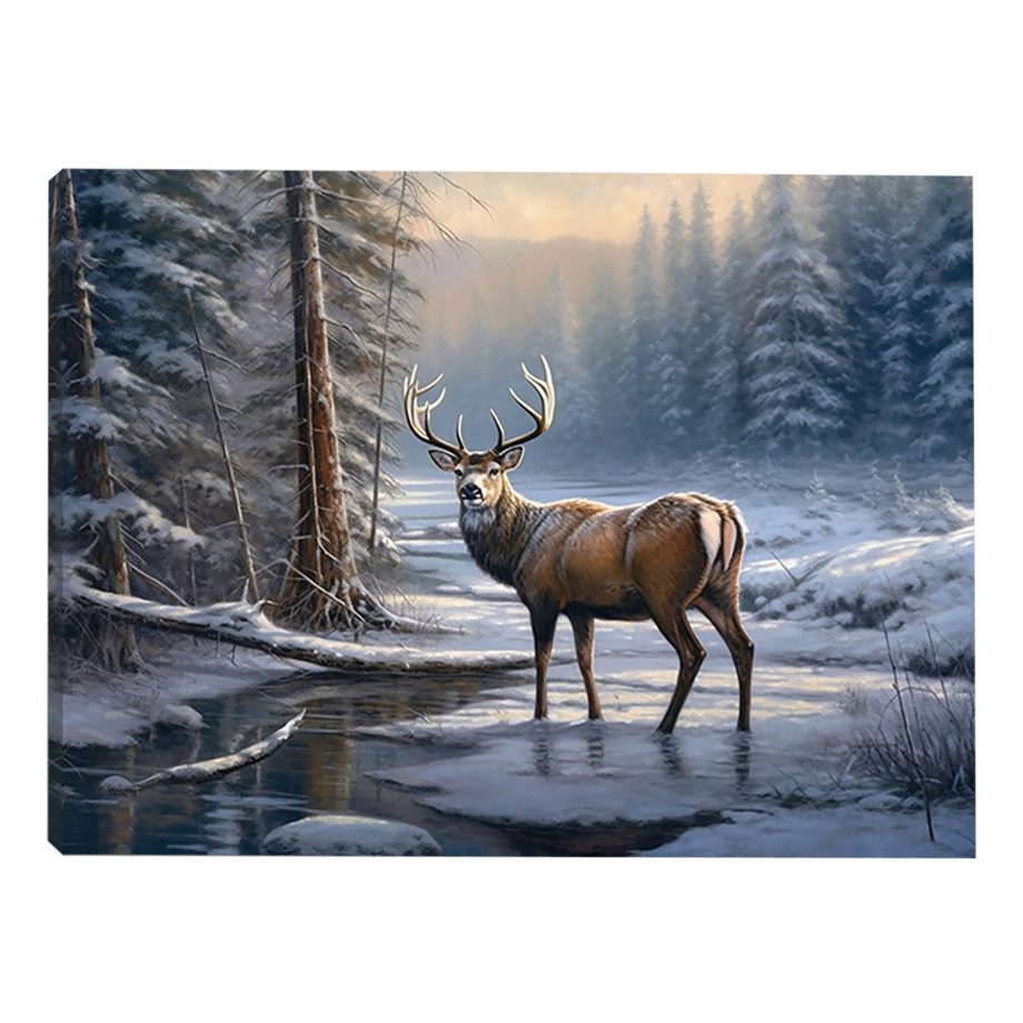 CANVAS 16"x12" LIGHT UP REINDEER 30PCS LED FIBERS+6/18TIMER