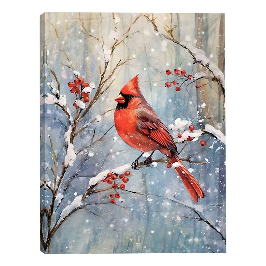 CANVAS 12"x16" LIGHT UP CARDINAL 30PCS LED FIBERS+6/18TIMER
