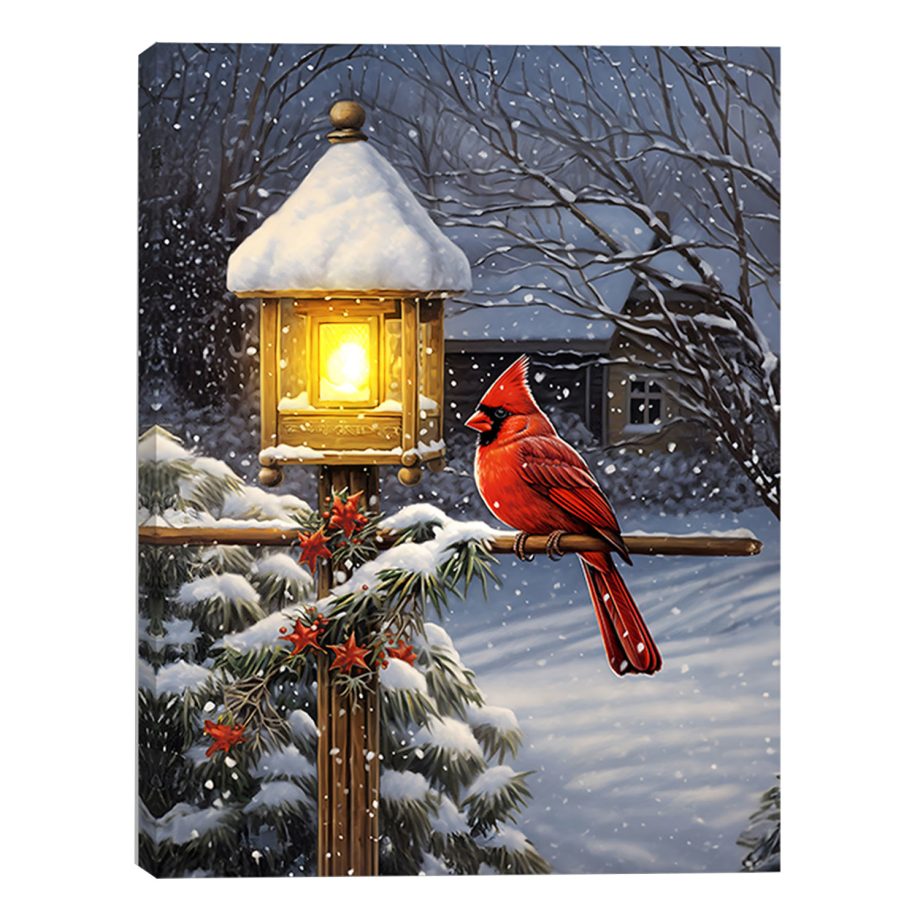 CANVAS 12"x16" LIGHT UP CARDINAL 1PC LED+20 LED FIBERS+6/18TIMER
