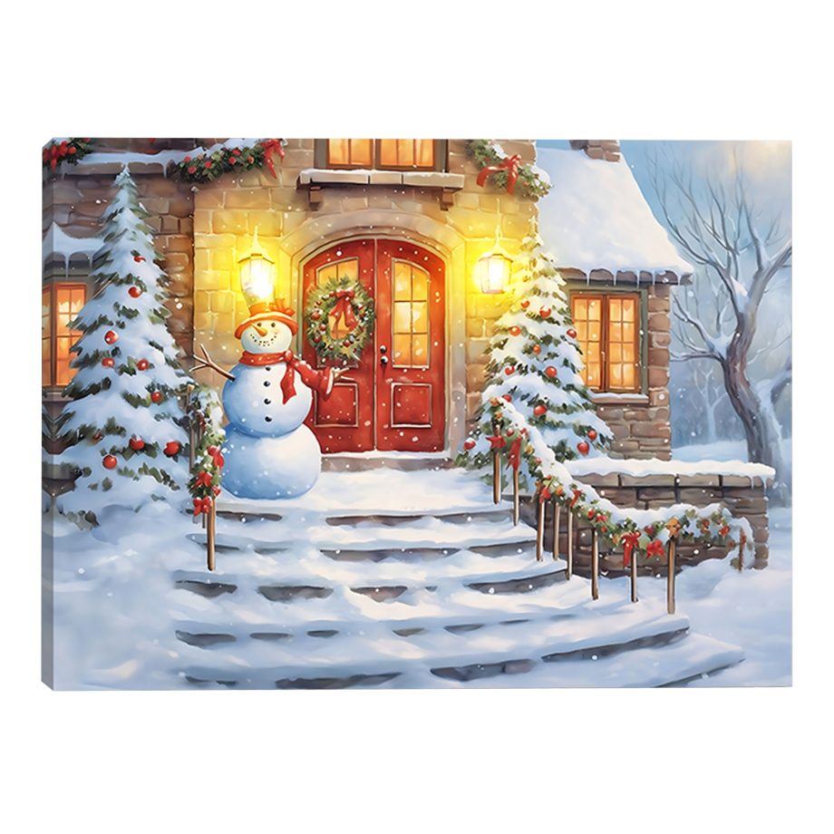 CANVAS 16"x12" LIGHT UP SNOWMAN 2PCS LED+30PCS LED FIBERS+6/18TIMER