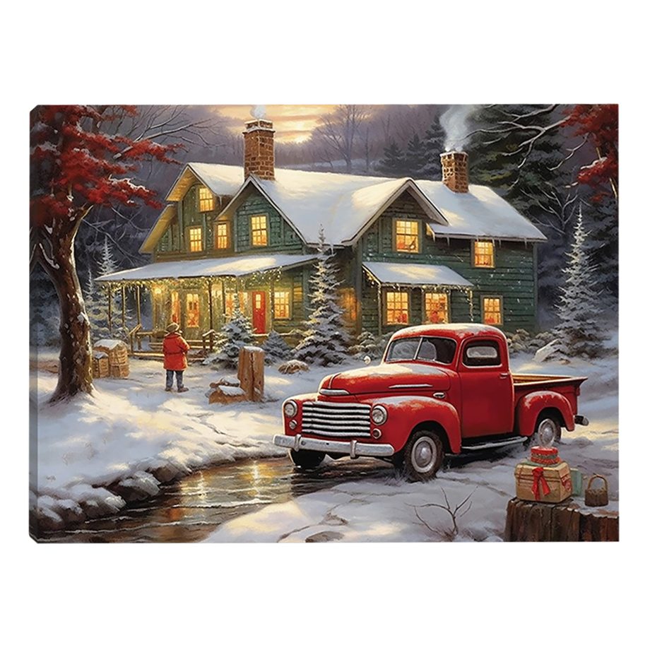 CANVAS 16"x12" LIGHT UP RED TRUCK 6PCS LED+6/18TIMER