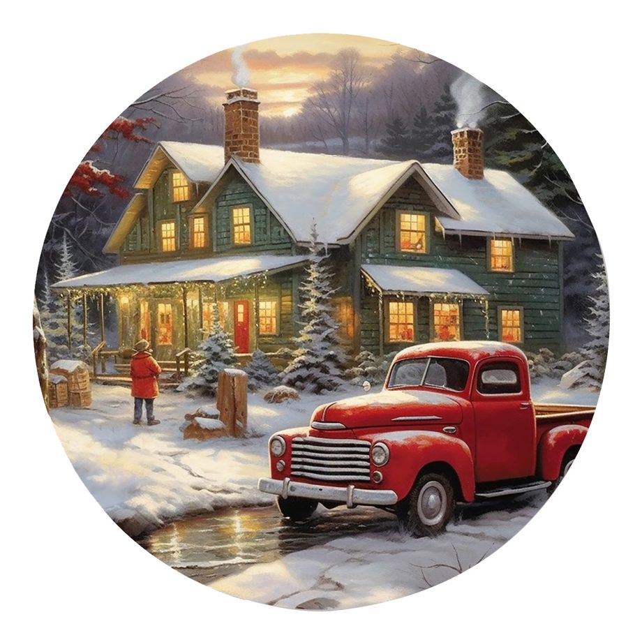 CANVAS ROUND 12"x12" LIGHT UP RED TRUCK 3PCS LED+6/18TIMER