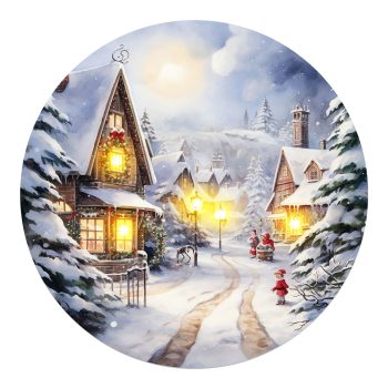 CANVAS ROUND 12"x12" LIGHT UP VILLAGE 5PCS LED+6/18TIMER