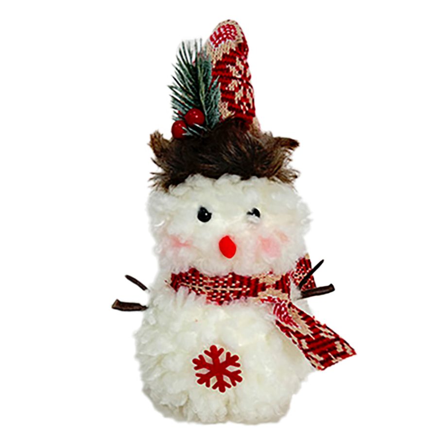 SNOWMAN STANDING PLUSH NATURAL/WHITE 10" W/ SCARF, HAT & TWIGS