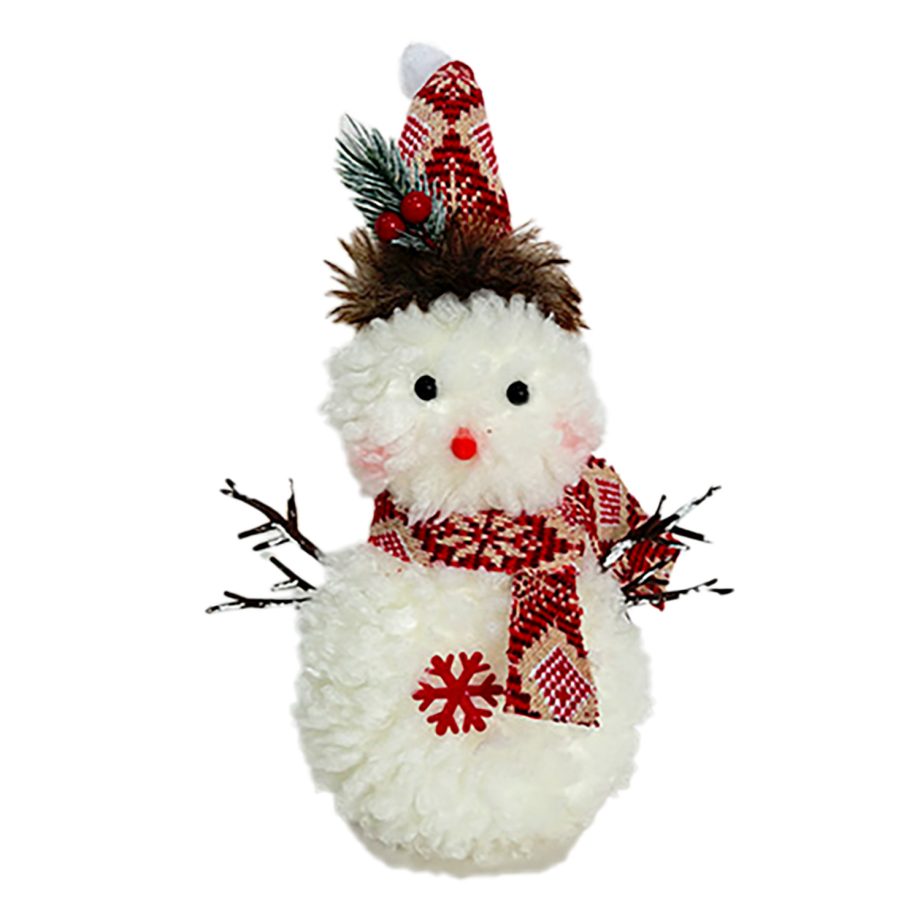 SNOWMAN STANDING PLUSH NATURAL/WHITE 11.5" W/ SCARF, HAT & TWIGS