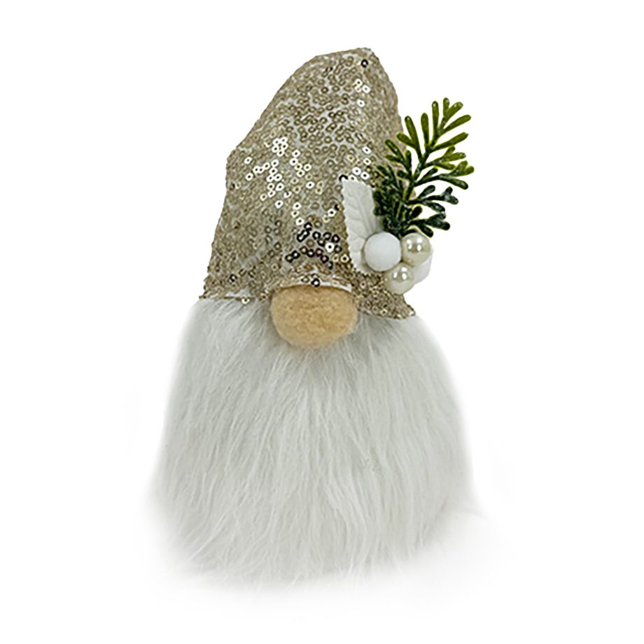 GNOME PLUSH FAUX FUR CHAMPAGNE 11.5" W/ SEQUINS HAT