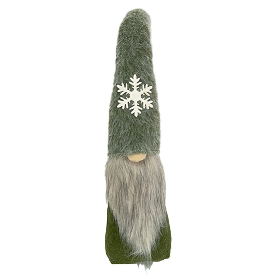 GNOME PLUSH FAUX FUR GREEN 24.5" W/ SNOWFLAKE