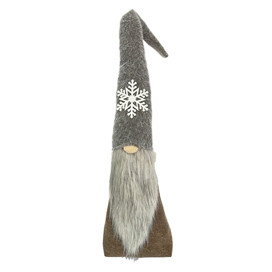 GNOME PLUSH FAUX FUR BROWN 34.5" W/ SNOWFLAKE