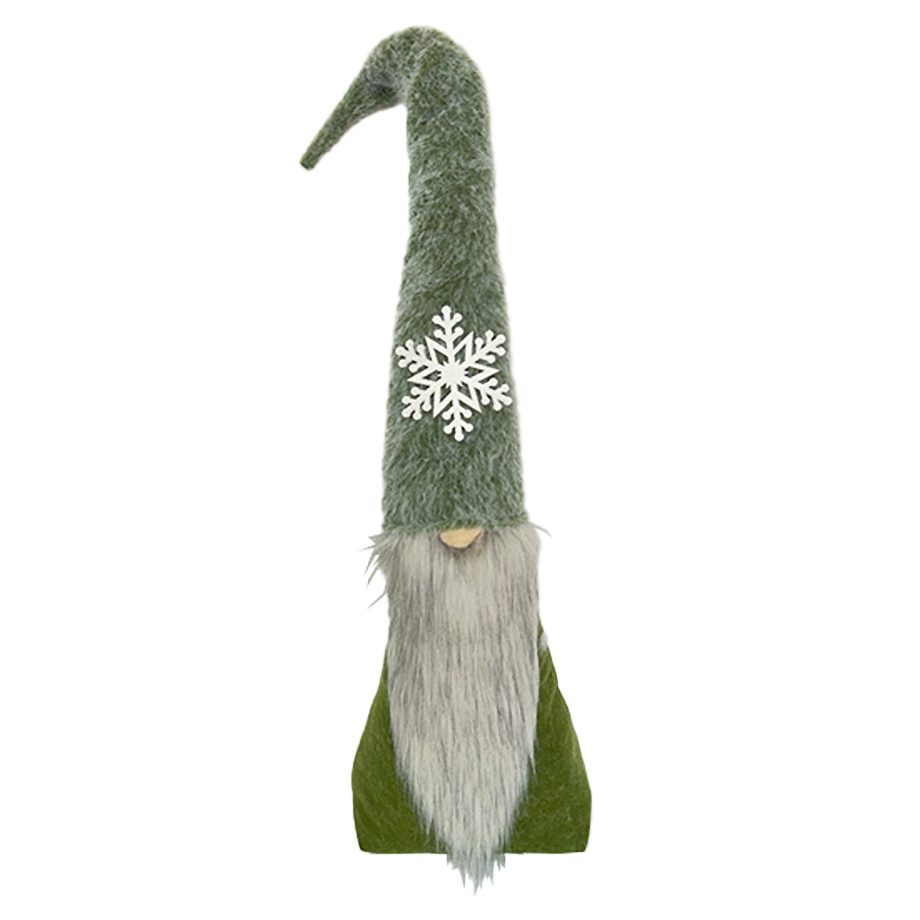 GNOME PLUSH FAUX FUR GREEN 34.5" W/ SNOWFLAKE