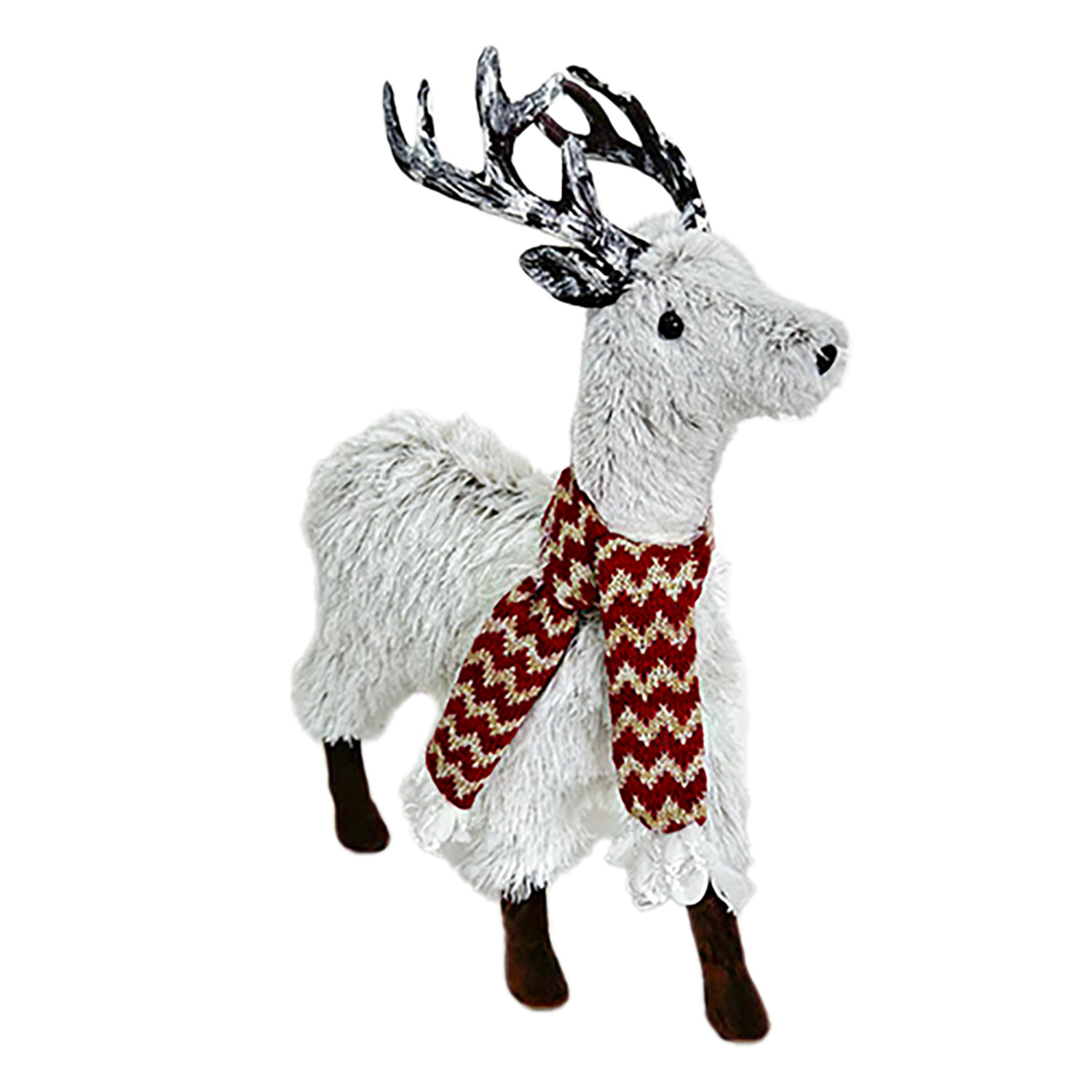 REINDEER STANDING PLUSH CREAM 17.5" W/ RED SCARF