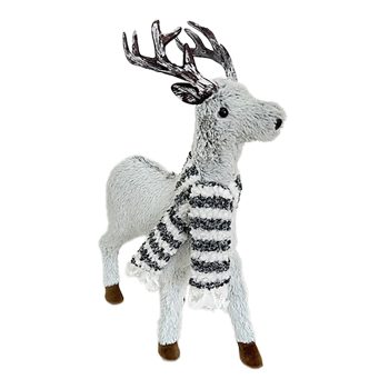 REINDEER STANDING PLUSH GREY 17.5" W/ BLACK/WHITE SCARF