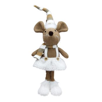 MOUSE PLUSH STANDING GIRL 19" BROWN/ CREAM