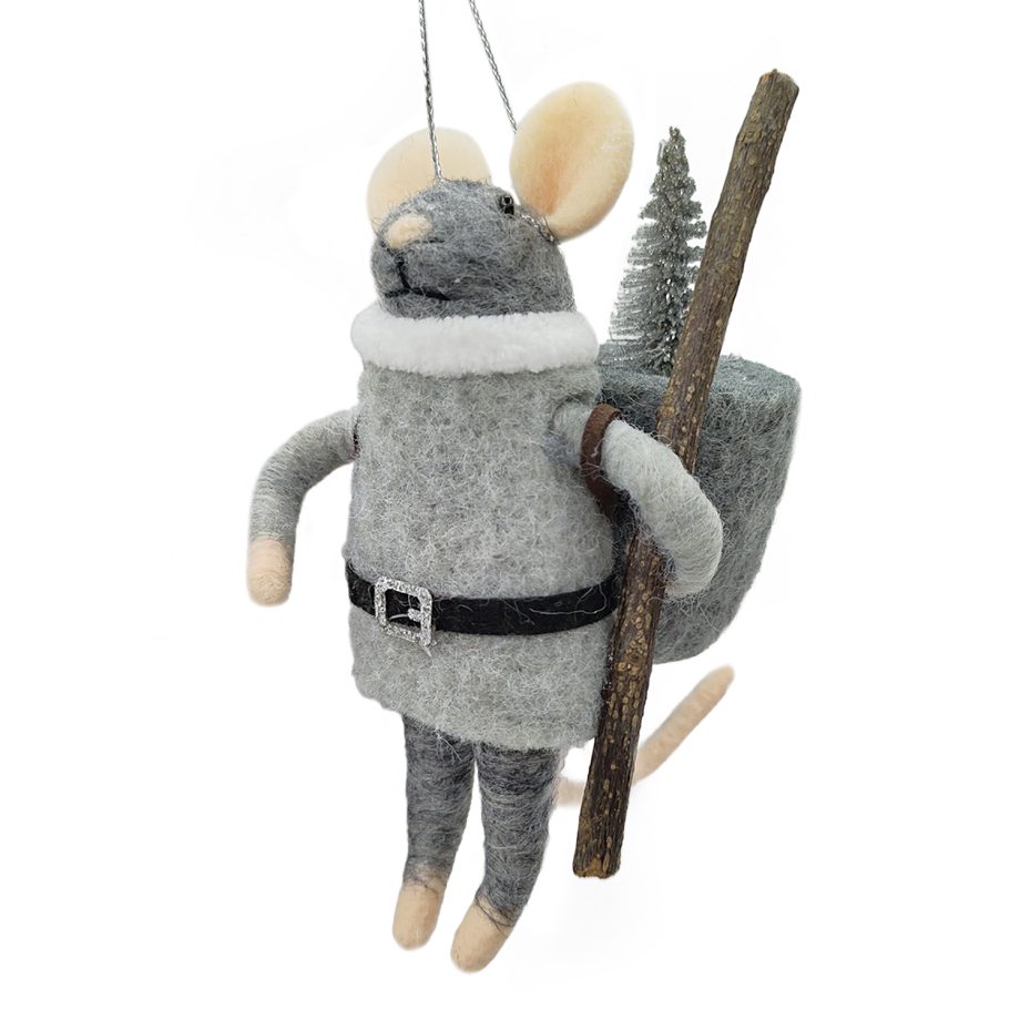 ORN WOOL MOUSE BAGPACK W/ TREE 5" GREY/BLACK
