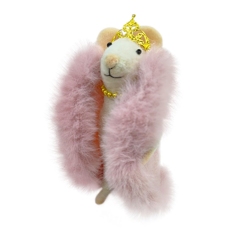 ORN WOOL MOUSE FUR COAT W/ CROWN 5.5" PINK/GOLD