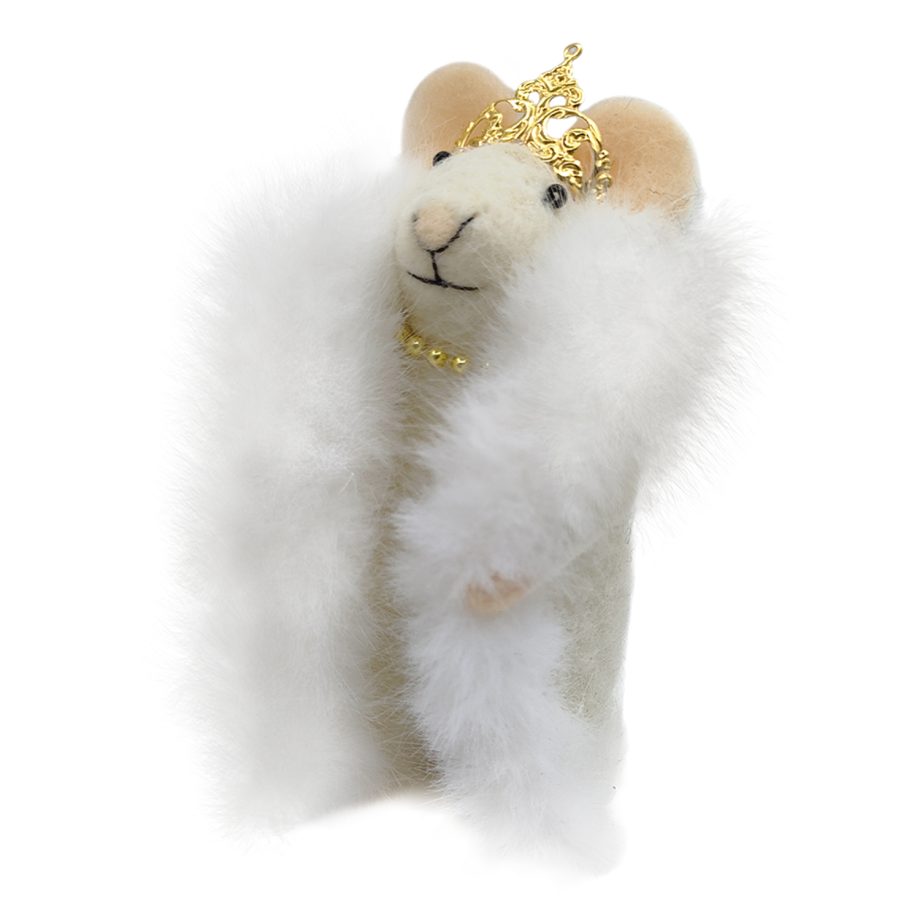 ORN WOOL MOUSE FUR COAT W/ CROWN 5" WHITE/GOLD