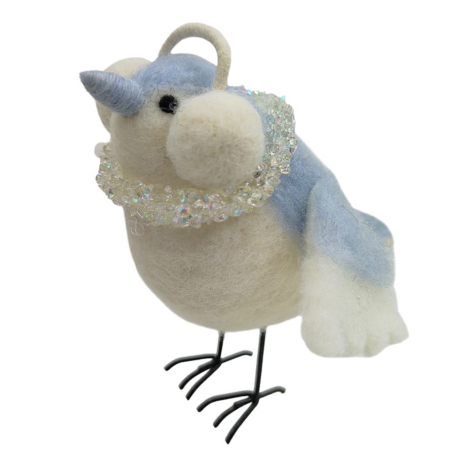 ORN STANDING BIRD W/ EARMUFFS 5.5" WHITE
